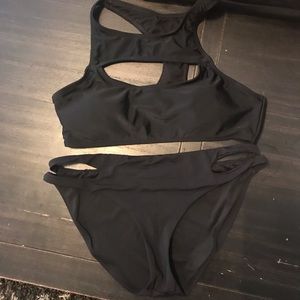 Black cutout halter swimsuit